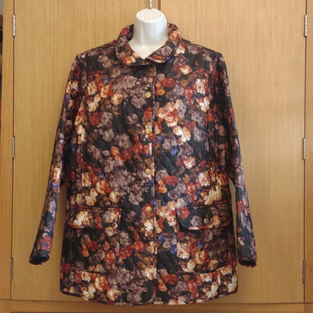 +SZ Cynthia Rowley BLK/Orange Floral Quilted Jacket SZ 2X